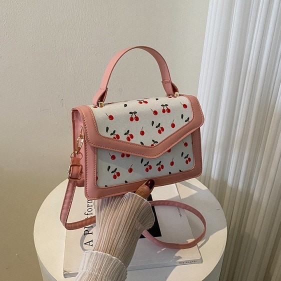 Lovely Red Cherries Pattern Trendy Pink Handbag