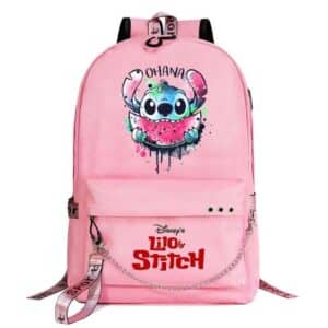 Lovely Stitch Eating Watermelon Ohana Pink Backpack