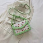 Red Cherries Charming And Fashionable Green Handbag