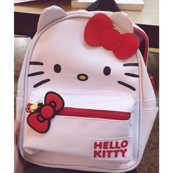 Kawaii Hello Kitty Red Ribbon White Backpack