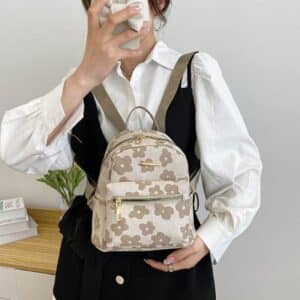 Trendy Cute Flower Art Khaki Woman Backpack