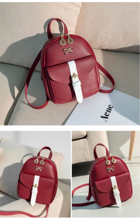 Trendy Cute Gold Bow-Knot Red Lady Backpack