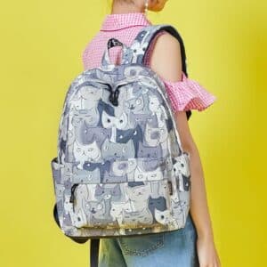 Adorable Cat Pattern Gray Woman Backpack
