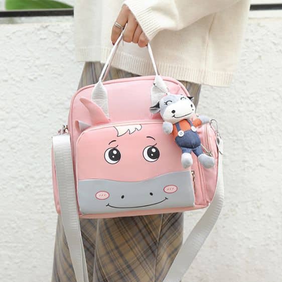Adorable Cow Animal Face Pink Maternity Nappy Bag