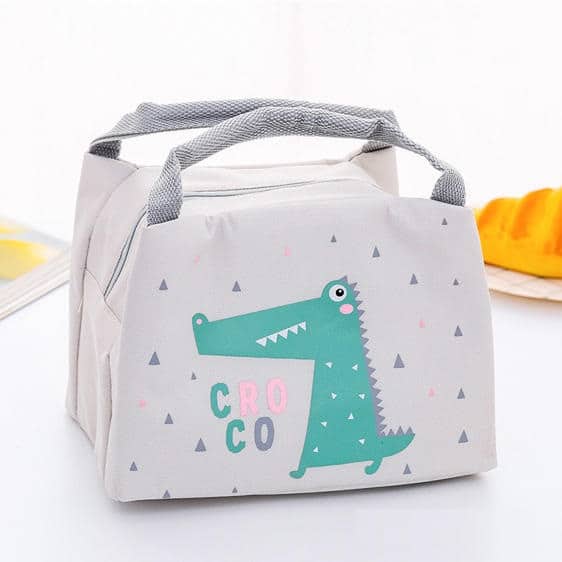Adorable Crocodile Light Gray Thermal Lunch Tote