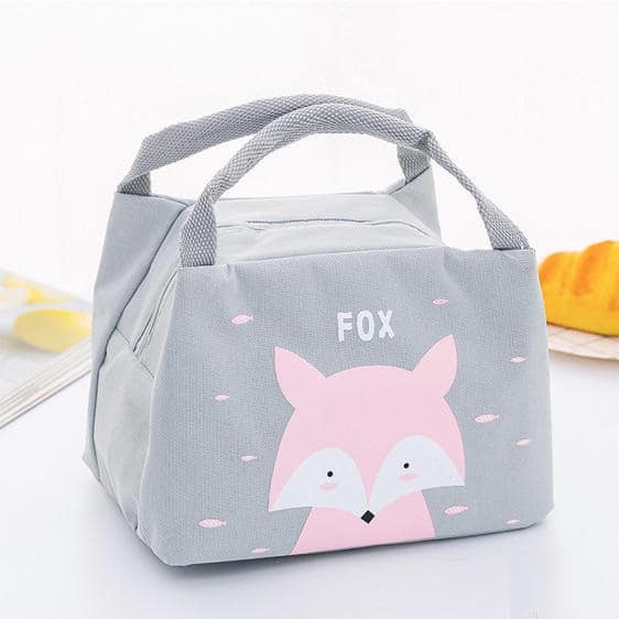 Adorable Fox Design Gray Thermal Bento Bag