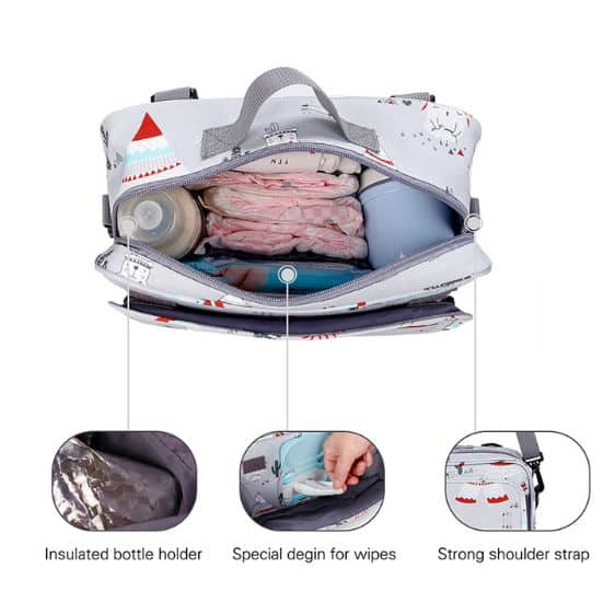 Adorable Winter Bear Design Gray Diaper Bag