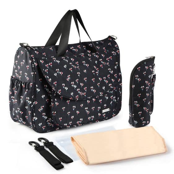 Charming Floral Pattern Black Diaper Bag
