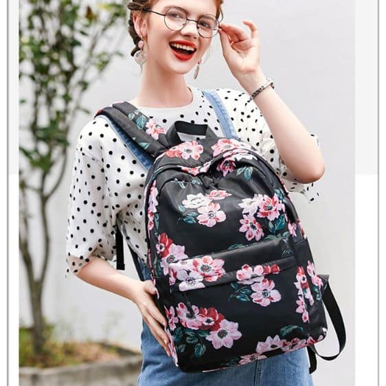 Charming Floral Pattern Black Girl Backpack