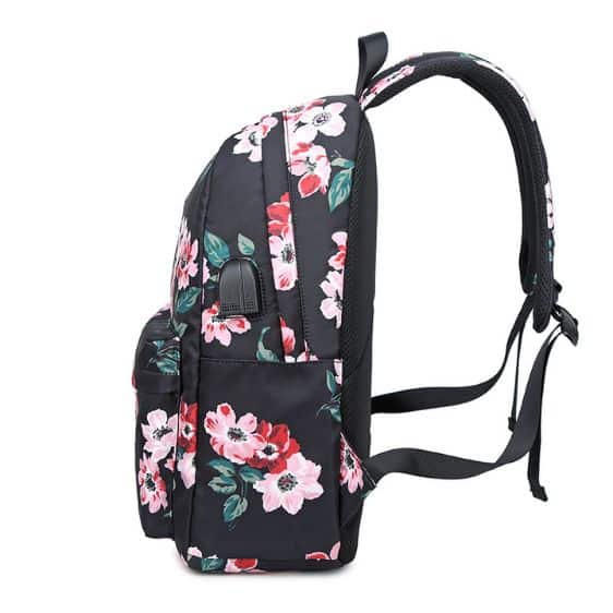 Charming Floral Pattern Black Girl Backpack