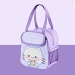 Charming Happy Cat Eating Cookie Purple Lunch Bag