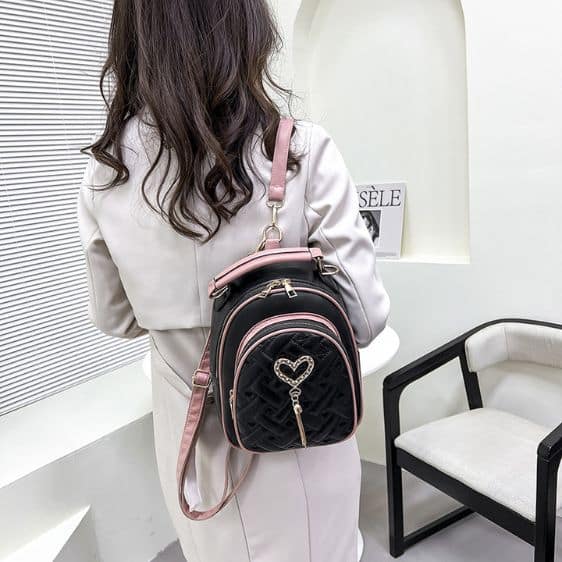Charming Heart Design Black Woman Backpack