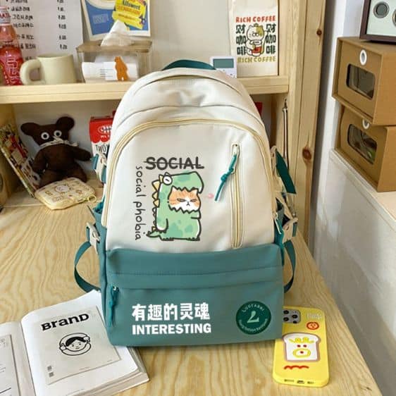 Cute Anti-Social Cat Dinosaur Teen Girl Backpack