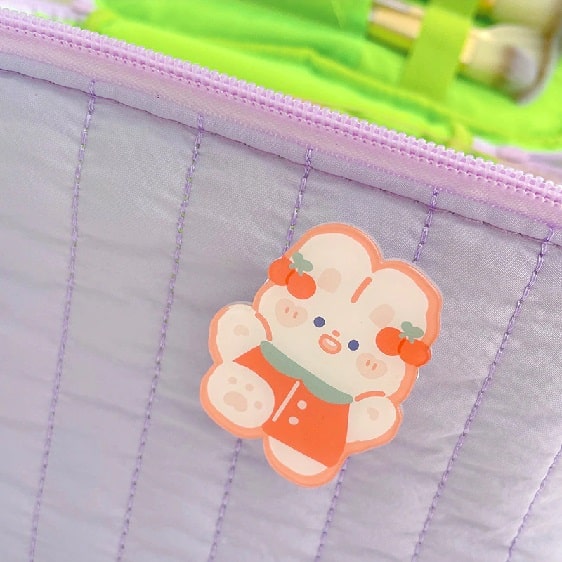 Cute Bear & Rabbit Badges Purple Taro Makeup Bag