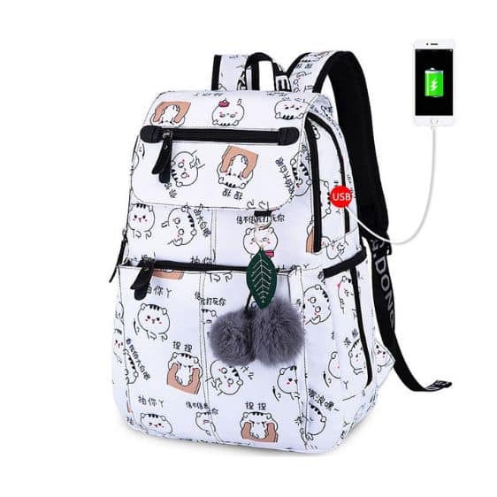 Cute Cat Different Expressions White Backpack