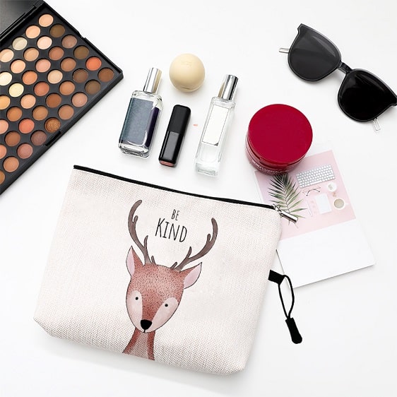 Cute Deer Watercolor Art Be Kind Small Makeup Pouch
