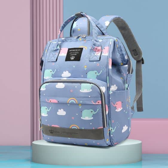 Cute Elephant Rainbow Design Blue Mom Nappy Backpack
