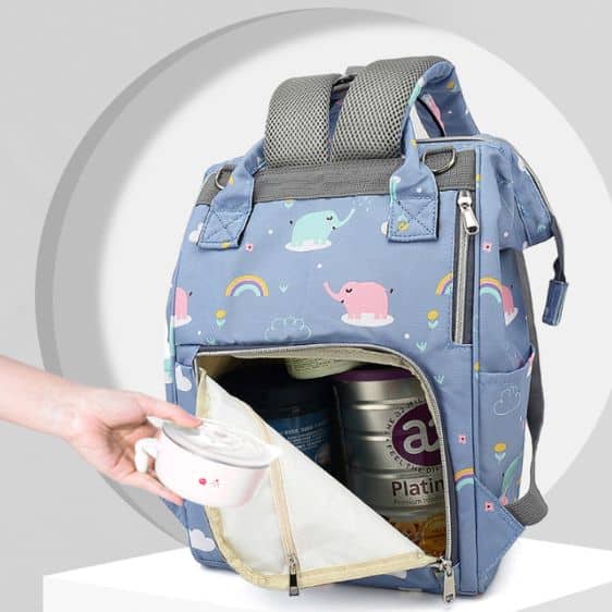 Cute Elephant Rainbow Design Blue Mom Nappy Backpack