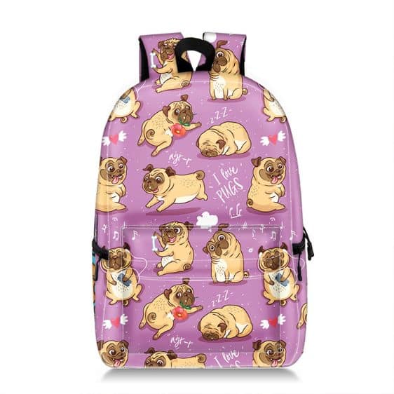 Cute Pug Dog Pattern Light Purple Teen Backpack