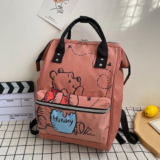 Cute Winnie The Pooh Sketch Light Red Diaper Backpack