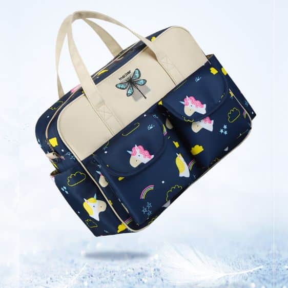 Kawaii Rainbow Unicorn Design Blue Nappy Bag
