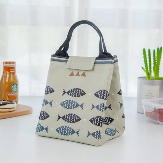 Lovely Fish Pattern Light Gray Thermal Lunch Pail