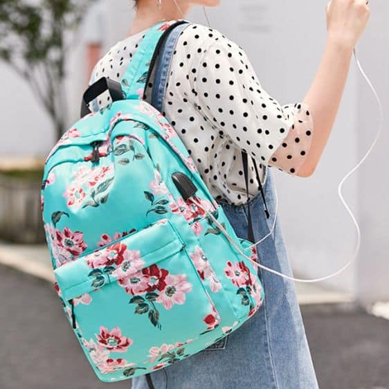 Lovely Floral Artwork Blue Green Teen Backpack