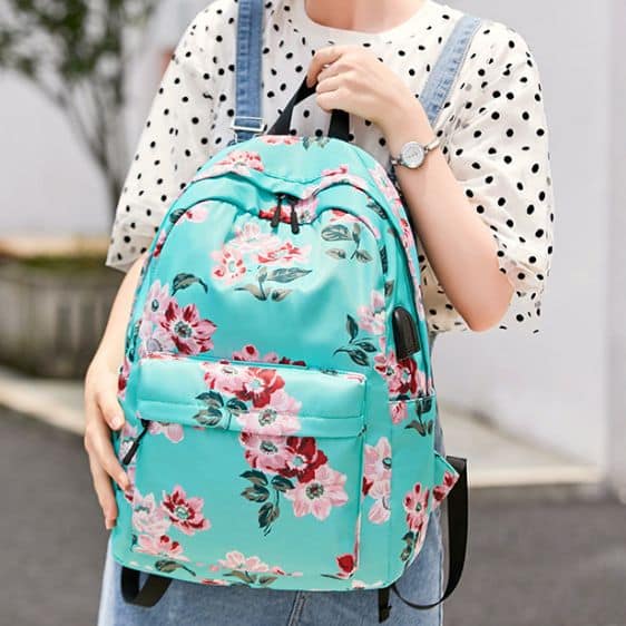 Lovely Floral Artwork Blue Green Teen Backpack