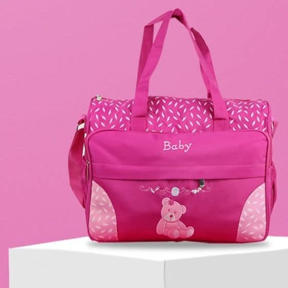 Adorable Baby Bear Logo Design Pink Nappy Bag