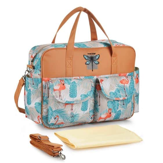 Charming Flamingo & Leaves Design Brown Baby Bag