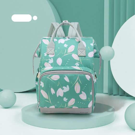 Charming Tulip Flower Design Green Diaper Backpack