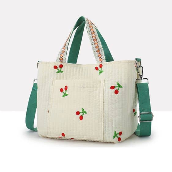 Cute Cherry Fruit Print Cream White Changing Bag