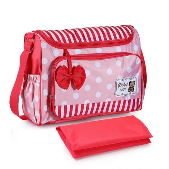Lovely Baby Sky Bear Logo With Ribbon Red Diaper Bag