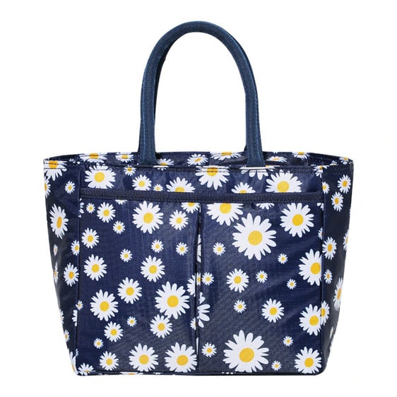 Adorable Daisy Flower Pattern Navy Blue Lunch Bag