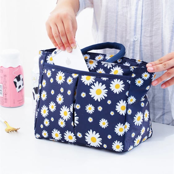 Adorable Daisy Flower Pattern Navy Blue Lunch Bag