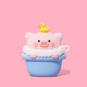 Cute Bathing Pig With Duck Head Pink AirPods Case