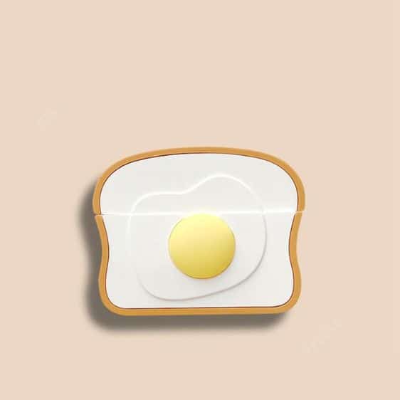 Cute Egg Toast Design 3D White AirPods Cover