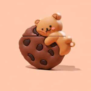 Kawaii Bear Hugging Cookie Brown AirPods Cover