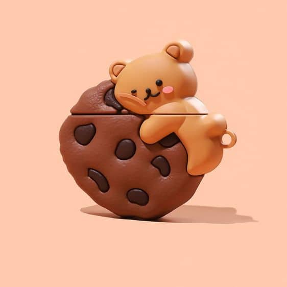 Kawaii Bear Hugging Cookie Brown AirPods Cover