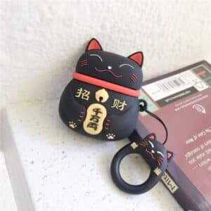 Kawaii Lucky Cat 3D Design Black AirPods Case