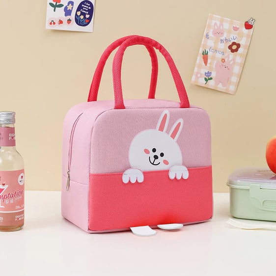 Kawaii Peeping White Rabbit Pink Lunch Basket