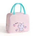 Lovely Cat And Strawberries Design Pink Lunch Bag