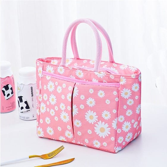 Lovely Daisy Flower Pattern Pink Lunch Basket
