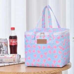 Lovely Pink Hearts Pattern Light Blue Lunch Bag