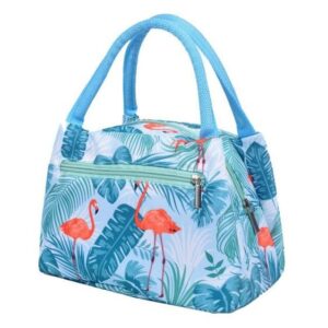 Adorable Flamingo Design Blue Thermal Lunch Tote