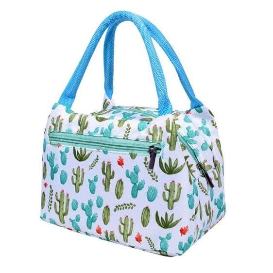 Charming Cactus Plant Pattern White Lunch Tote