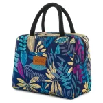 Charming Leaves Art Pattern Blue Thermal Lunch Bag