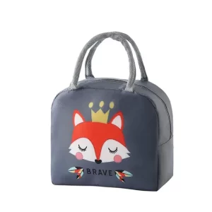 Kawaii Brave Queen Fox Design Gray Bento Bag