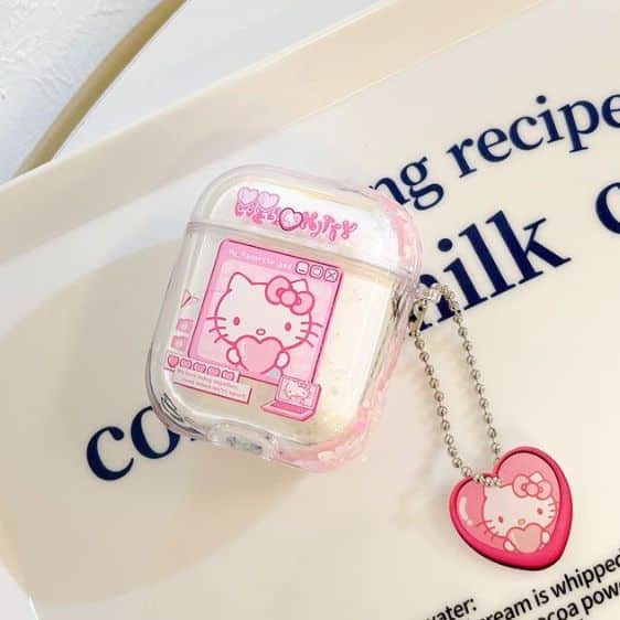 Kawaii Hello Kitty Pink Heart Pendant AirPods Case