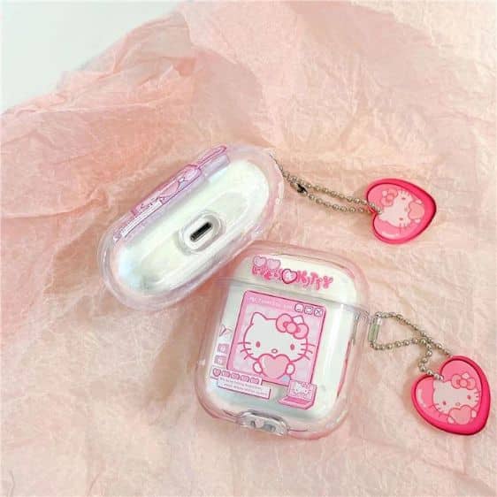 Kawaii Hello Kitty Pink Heart Pendant AirPods Case